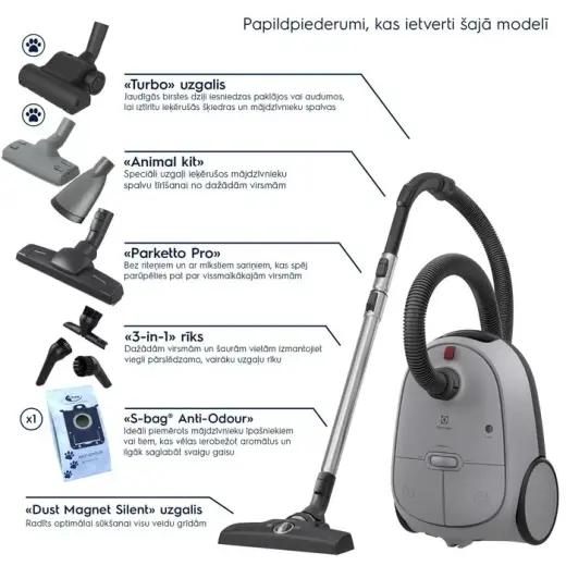 Electrolux 600 putekļu sūcējs ar maisiņu, 850W, pelēks Foto 2