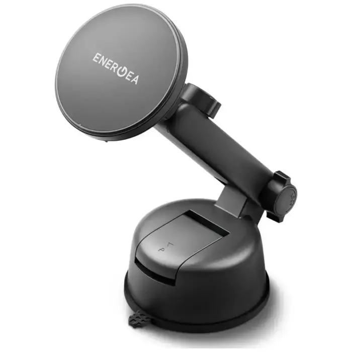 ENERGEA MagDrive Kit magnētisks auto telefona turētājs uz gaisa deflektora un vējstikla ar 15W bezvadu uzlādi saderīgs ar MagSafe melns