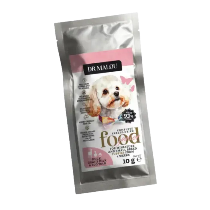 Liofilizēta barība kucēniem - DR Malou, Puppies - Duck with goat's milk and egg yolk 10g