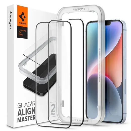 Spigen ALM GLASS FC защитное стекло для телефона iPhone 13 | iPhone 13 Pro | iPhone 14 черный 2 шт. Фото num