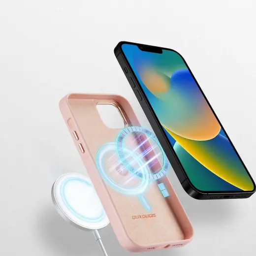 Dux Ducis Grit Leather Case for iPhone 14 Plus Elegant Faux Leather Cover (MagSafe Compatible) Pink Foto 3