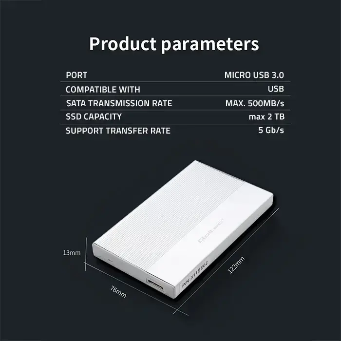 Qoltec Aluminium Enclosure | SSD HDD 2.5'' drive | SATA | USB 3.0 | Super speed 5Gb/s | 2TB | Silver Foto 5