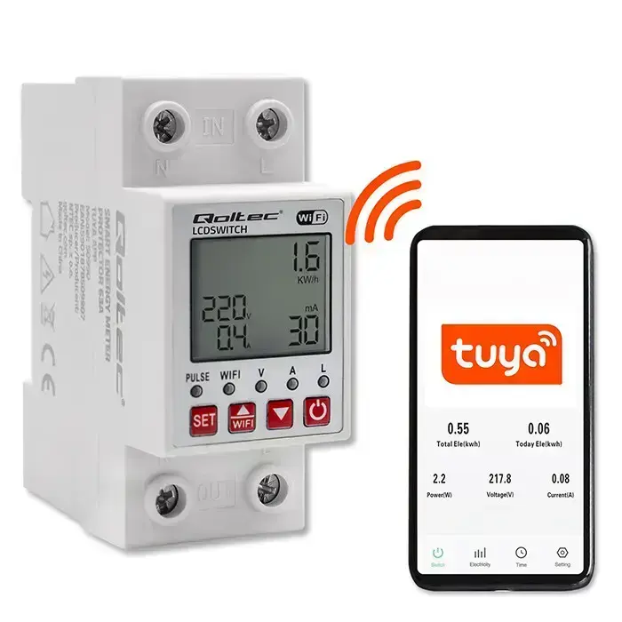Qoltec Wi-fi DIN rail relay with electricity meter 63A| Timer | Tuya | Wi-Fi | LED Foto 6