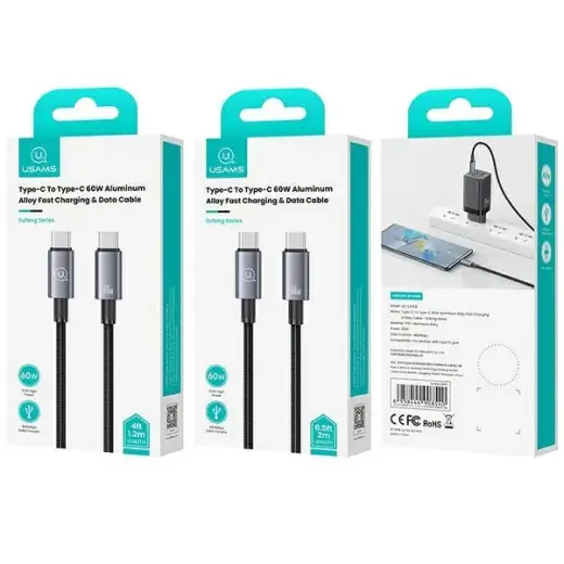 USAMS Kabel USB-C na USB-C 60W 1,2m Fast Charging stalowy|tarnish SJ661USB01 (US-SJ661) Фото num