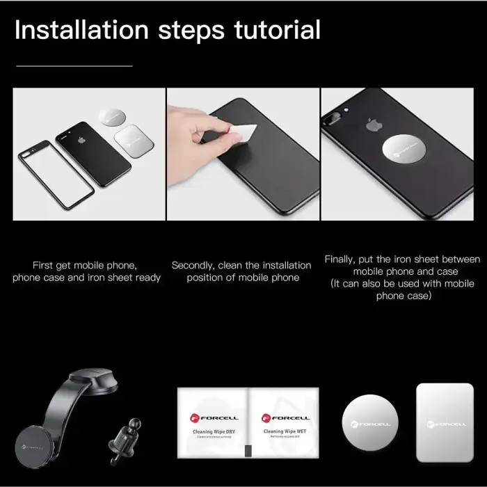 Magnetic car phone holder Forcell F-Grip MagFlex windshield / dashboard / air vent black Photo