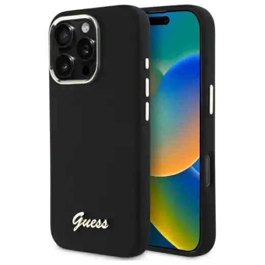 Guess GUHCP16XSMBSLK iPhone 16 Pro Max 6.9" black hardcase Silicone Script Metal Logo & Frame