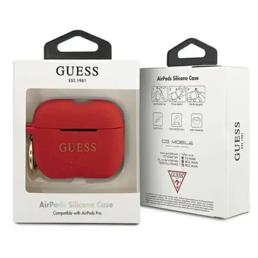 Guess GUACAPSILGLRE AirPods Pro cover czerwony|red Silicone Glitter Foto 3