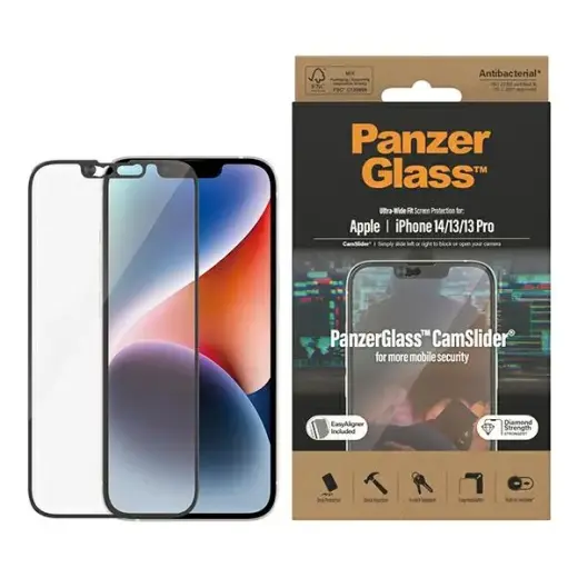 PanzerGlass Ultra-Wide Fit aizsargstikls telefonam iPhone 14 | iPhone 13 | iPhone 13 Pro 6.1" ekrāna aizsardzība CamSlider Antibakteriāls Easy Aligner iekļauts 2795 Foto 1