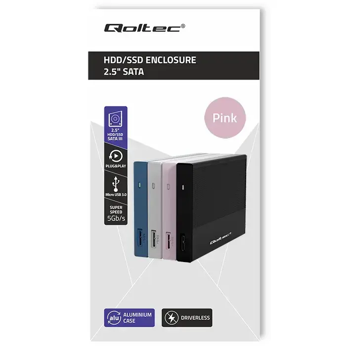 Qoltec Aluminium Enclosure | SSD HDD 2.5'' drive | SATA | USB 3.0 | Super speed 5Gb/s | 2TB | Pink Foto 10