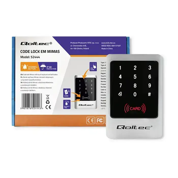 Qoltec Code lock MIMAS with RFID reader Code | Card | key fob | Doorbell button | IP68 | EM Foto 8