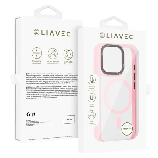 Liavec Hybrid phone case with MagSafe support for iPhone 15 Pro pink