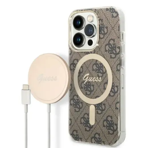 Guess 4G MagSafe Compatible Case + Wireless Charger for iPhone 14 Pro Max Brown Foto 1