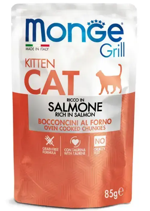 Monge Cat Grill Pouch Kitten Chunkies in Jelly Rich in Salmon 85 g