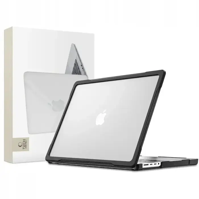 Tech-Protect Velar cietais apvalks datoram MacBook Pro 16 M1-M5 / M5 Pro / M5 Pro Max 2021-2026 melns/caurspīdīgs