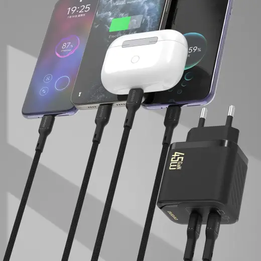 Dudao A28PCEU PD 45W GaN 2xUSB-C Wall Charger with USB-C Cable - Black Foto 5
