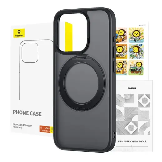 Phone Case Baseus SkyRing Magnetic with Stand for iP 13 Pro + tempered-glass and cleaning kit (black) Foto 5