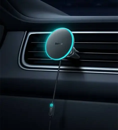 Baseus CW01 Magnetic Car Holder with 15W Wireless Charging + 25W USB-C Car Charger Black Фото num