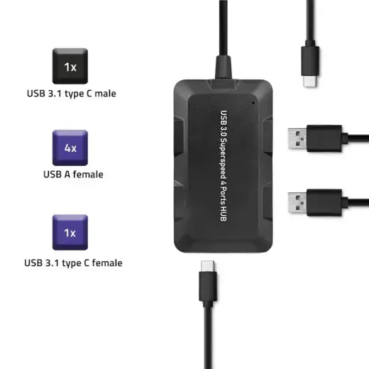 Qoltec Hub Adapter USB-C 3.1 5in1 | 4x USB 3.0 | micro USB Фото num