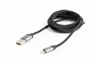 Gembird cotton braided datu pārraides un uzlādes vads | USB-A uz Lightning | 1.8m | melns
