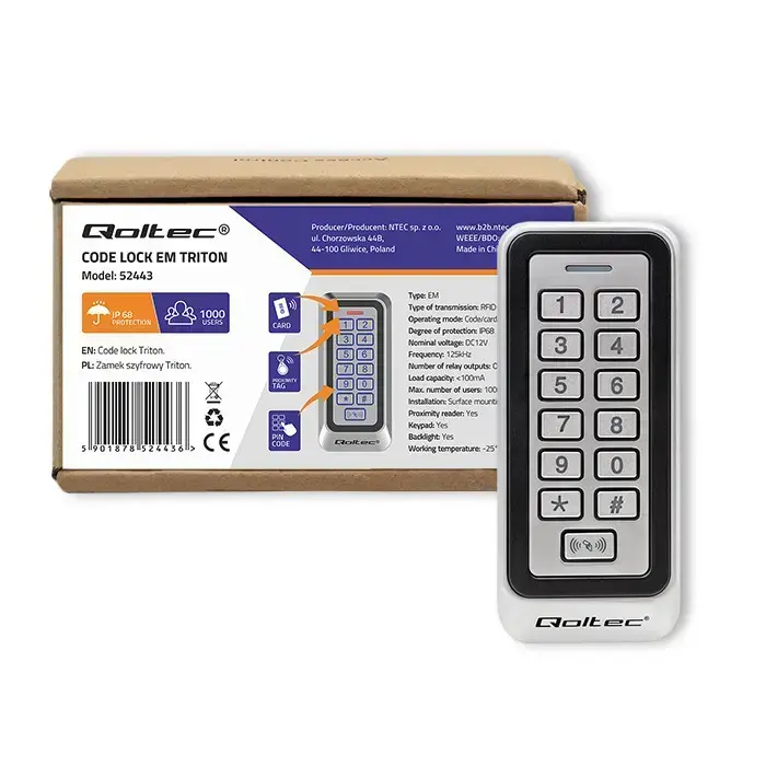 Qoltec Code lock TRITON  with RFID reader Code | Card | key fob | IP68 | EM Foto 8