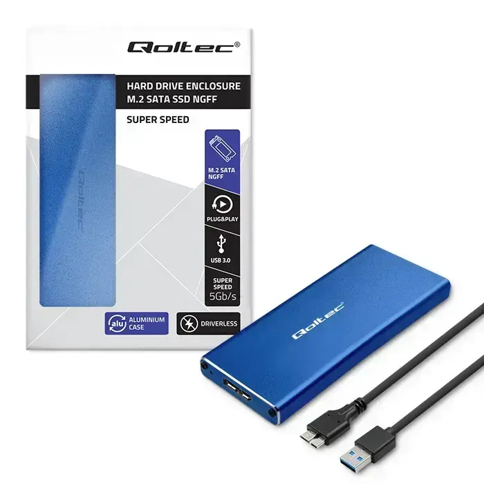 Qoltec Aluminium Enclosure | M.2 SSD drive | SATA | NGFF| USB 3.0 | Super speed 5Gb/s | 2TB | Blue Foto 12