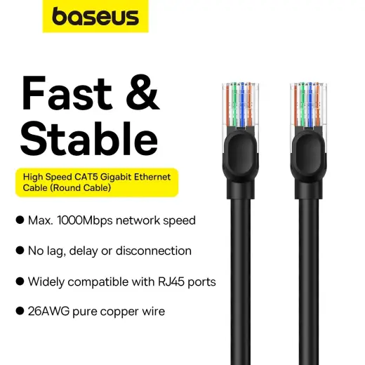 Baseus High Speed ââCat 5 RJ-45 1000Mb|s Ethernet cable 8m round - black Фото num