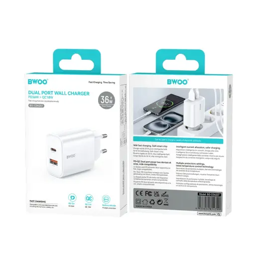 BWOO CDA207 PD 36W wall charger 1x USB-A + USB-C port white Foto 4