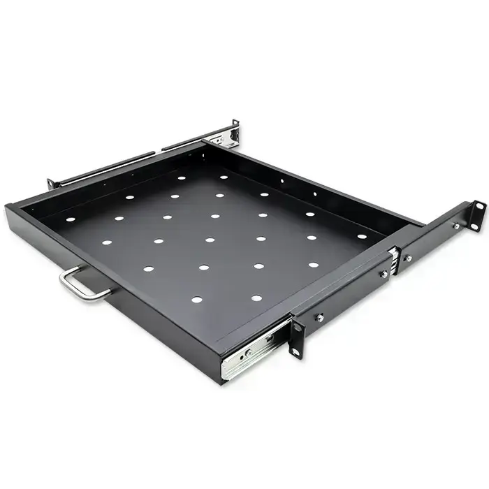 Qoltec Solid steel mount shelf with handle for RACK | 600*600 | Pull-out | Black Foto 7