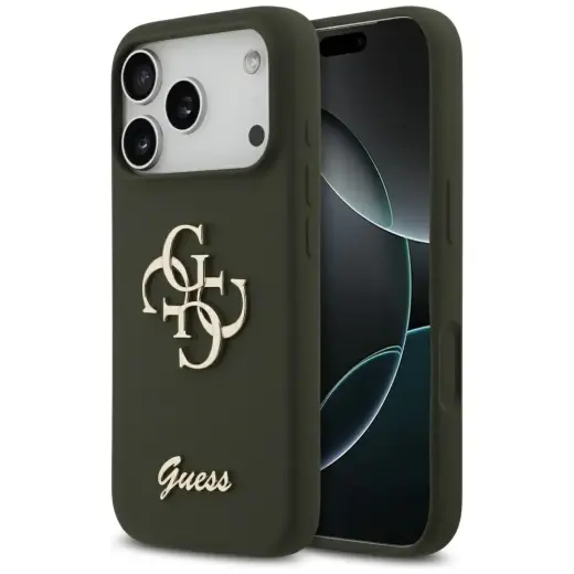 Guess Silicone Big 4G Script phone case for iPhone 17 Pro Max brown