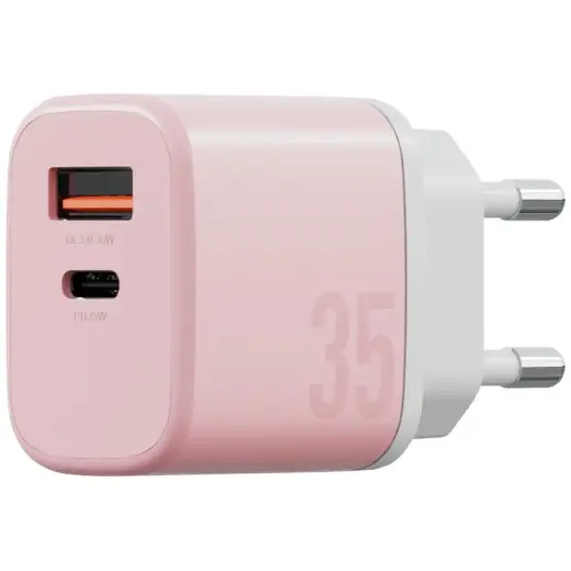 Wall charger Bazic GoPort Velox Kit USB-C|USB-A GaN 35W with cable pink Photo