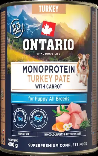 Konservi kucēniem - Ontario Puppy canned food, monoprotein turkey pāté with carrots Foto 2