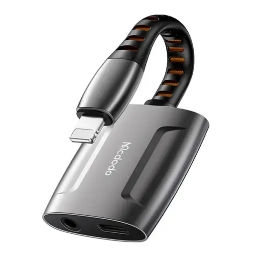 Lightning to Lightning + AUX 3.5mm mini jack adapter, Mcdodo CA-6340 (black) Фото num
