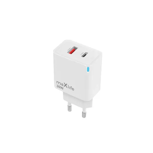 Maxlife MXTC-09-30AC GaN PD QC charger 1x USB-C 1x USB 30W white