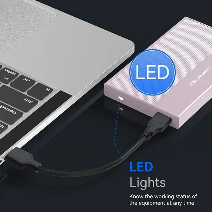 Qoltec Aluminium Enclosure | SSD HDD 2.5'' drive | SATA | USB 3.0 | Super speed 5Gb/s | 2TB | Pink Foto 4