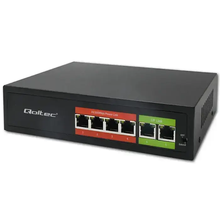 Qoltec FAST Ethernet PoE SWITCH | 4x RJ45 PoE | 2x RJ45 Uplink | 65W | 10/100 Mb/s Foto 10