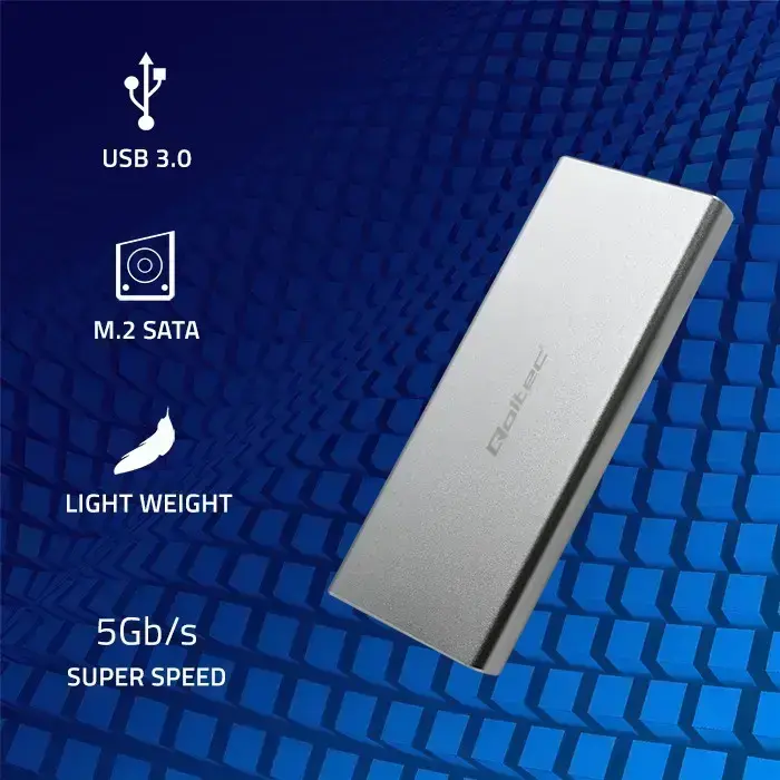 Qoltec Aluminium Enclosure | M.2 SSD drive | SATA | NGFF| USB 3.0 | Super speed 5GB/s | 2TB | Silver Foto 4