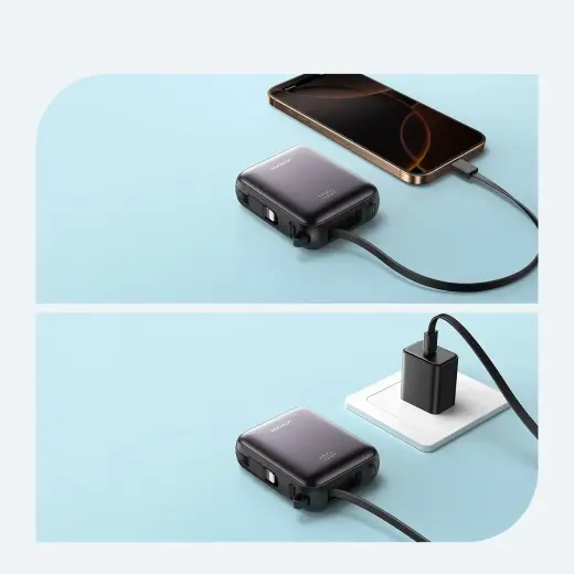 Joyroom Mini Power Bank JR-PBF27 22.5W with dual cable 10000mAh (black) Photo