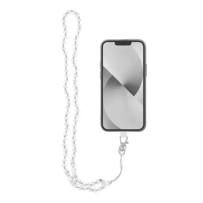 CRYSTAL DIAMOND Phone lanyard, Phone pendant / cord length 74cm (37cm in the loop) / on neck - white