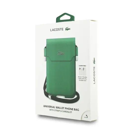 Lacoste PVC Iconic Petit Pique Metal Logo Phone Pouch XL Green Foto 3