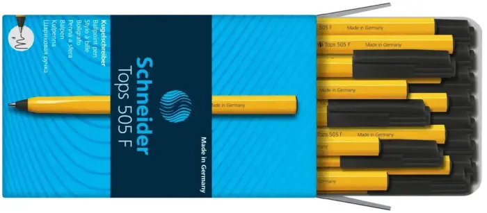 Lodīšu pildspalva SCHNEIDER 505 F 0.7mm, dzeltens korpuss, melna tinte Foto 5