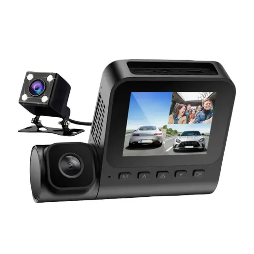 1080p front camera, 1080p indoor camera and VGA rear camera Azdome V600-3CH, G-sensor Foto 2
