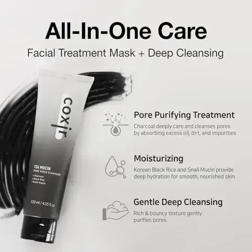 Coxir TXA MUCIN PORE MASK CLEANSER L Tranexamic Acid, Charcoal, Black Rice, Black Gelato Texture L Wash Off Mask, Moisturizing, Pore Purifying, Blackh Фото num