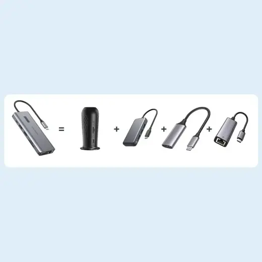 Choetech multifunctional HUB with display 12in1 USB-C to USB-C / USB-A / HDMI / VGA / AUX / SD / TF gray (HUB-M26) Фото num