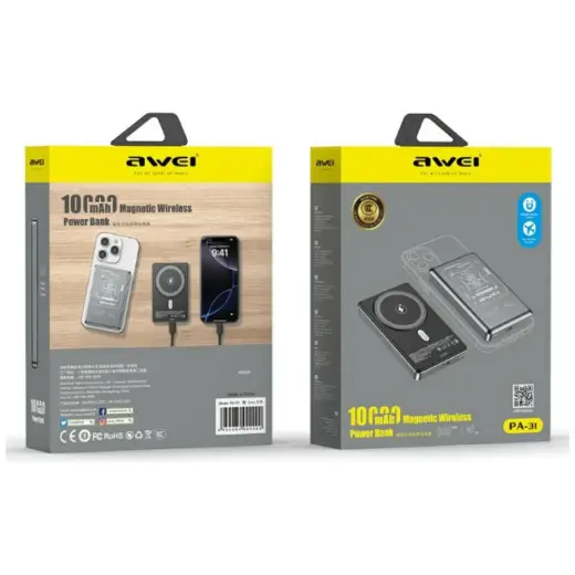 Awei PA-31 ārējais akumulators (powerbank) | 10000 mAh | 20W | USB-C, MagSafe | pelēks Foto 2