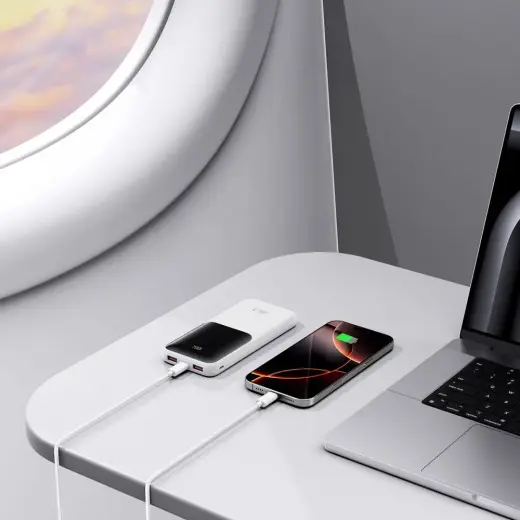 Tech-Protect PB01 внешний аккумулятор (powerbank) | 10000 mAh | 22.5W | USB-A, USB-C | LED дисплей | белый Фото num