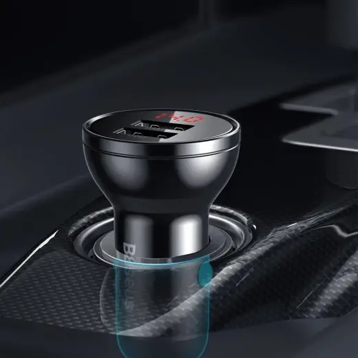 Зарядка для автомобиля Baseus Digital Display Dual USB 4.8A | 24W | USB-A, USB-C, micro USB, Lightning | с кабелем USB-A на USB-C, micro USB, Lightning в комплекте | с LCD дисплеем | черная Фото num