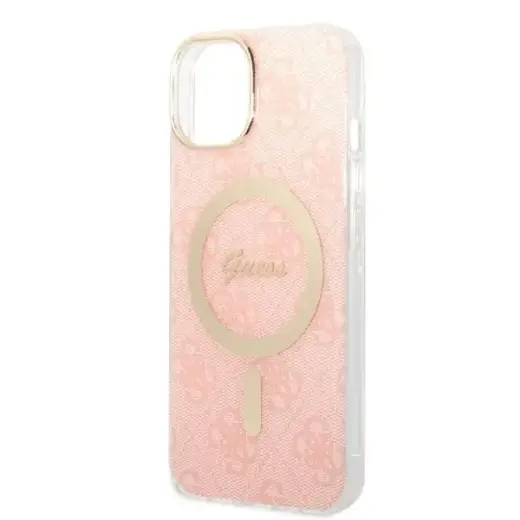 Zestaw Guess GUBPP14SH4EACSP Case+  Charger iPhone 14 | 15 | 13 6,1" różowy|pink hard case 4G Print MagSafe Фото num