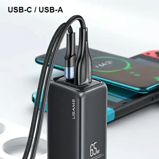 USAMS T47 зарядное устройство | 65W | PD | USB-C, USB-A | черное Фото num