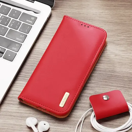 Dux Ducis Hivo Leather Flip Cover Genuine Leather Wallet For Cards And Documents Samsung Galaxy S22 + (S22 Plus) Red Photo