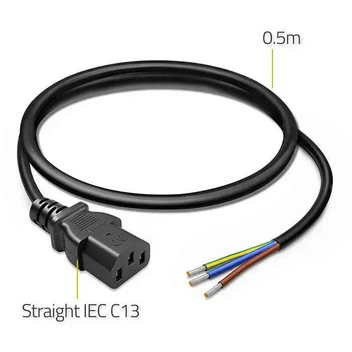 Qoltec IEC C13 Power cable | stripped and soldered | Pure copper Cu | 3x0.75mm² | 0.5m Фото num